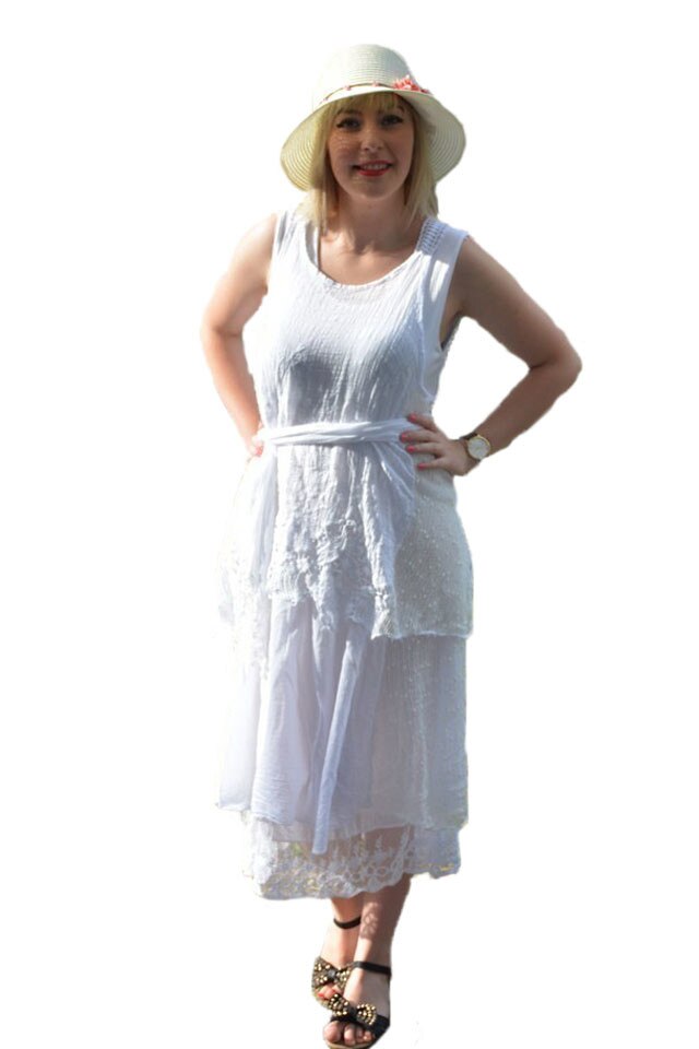 Rochie rafinata de zi din bumbac usor creponat, D&J Exclusive, Alb