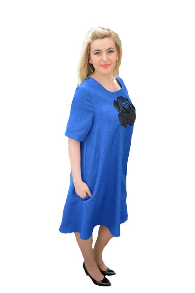 Rochie casual,model evazat cu buzunare, D&J Exclusive, Albastru