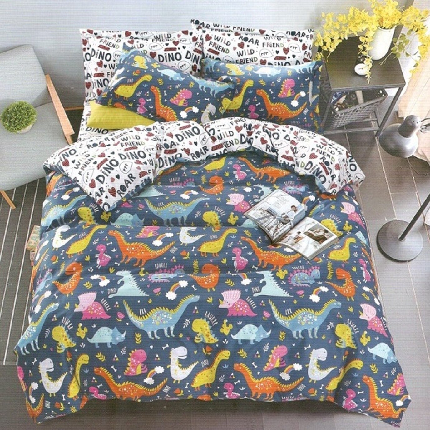 Lenjerie bumbac satinat 2 persoane, 4 piese, bleu JN051