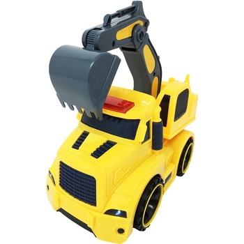 Jucarie Excavator Truck cu rotire a bratului la 360 de grade, lumini si sunete, galben Jucarie Excavator Truck cu rotire a bratului la 360 de grade, lumini si sunete, galben