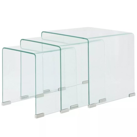 Set de 3 masute de cafea din sticla transparenta securizata, vidaXL, Transparent, 42 x 42 x 41.5 cm