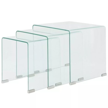 Set de 3 masute de cafea din sticla transparenta securizata, vidaXL, Transparent, 42 x 42 x 41.5 cm Set de 3 masute de cafea din sticla transparenta securizata, vidaXL, Transparent, 42 x 42 x 41.5 cm