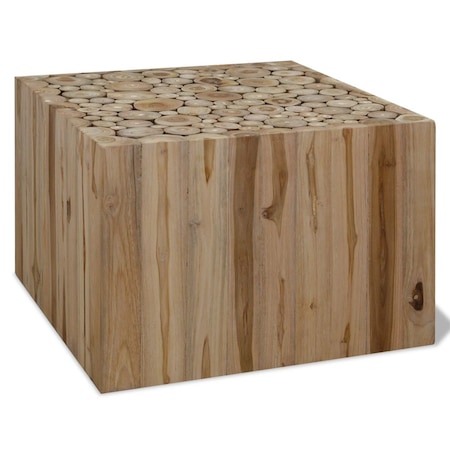 Masuta de cafea din lemn de tec natural, model busteni, vidaXL, Maro, 50 x 50 x 35 cm