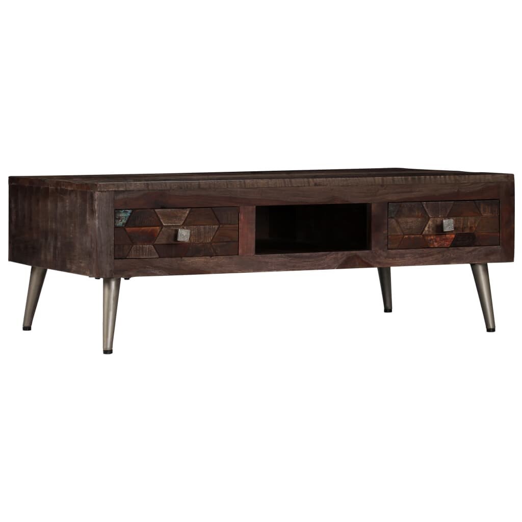 Masuta de cafea cu 2 sertare, vidaXL, Lemn masiv reciclat, Maro, 100 x 60 x 35 cm