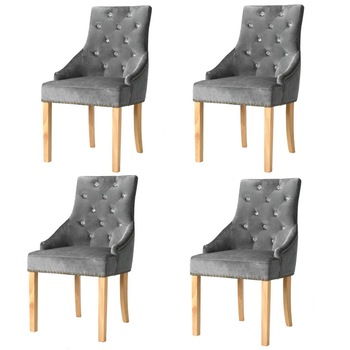 Set de 4 scaune de bucatarie cu tapiterie de catifea si cadru de lemn, vidaXL, Argintiu, 52 x 58 x 96 cm