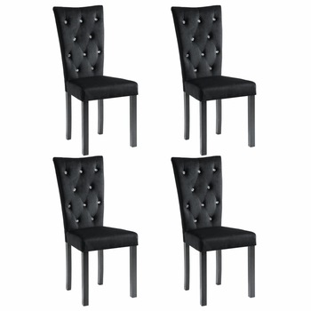 Set de 4 scaune de bucatarie, vidaXL, Tapiterie catifea cu butoni decorativi, 43 x 51 x 98 cm, Negru