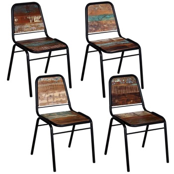 Set de 4 scaune de bucatarie cu cadru de otel, vidaXL, Lemn masiv reciclat, Maro, 44 x 59 x 89 cm Set de 4 scaune de bucatarie cu cadru de otel, vidaXL, Lemn masiv reciclat, Maro, 44 x 59 x 89 cm