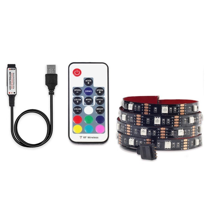 Многоцветна LED лента USB 5050 RGB Гъвкав декориран външен интериор 1M Водоустойчив с дистанционно управление