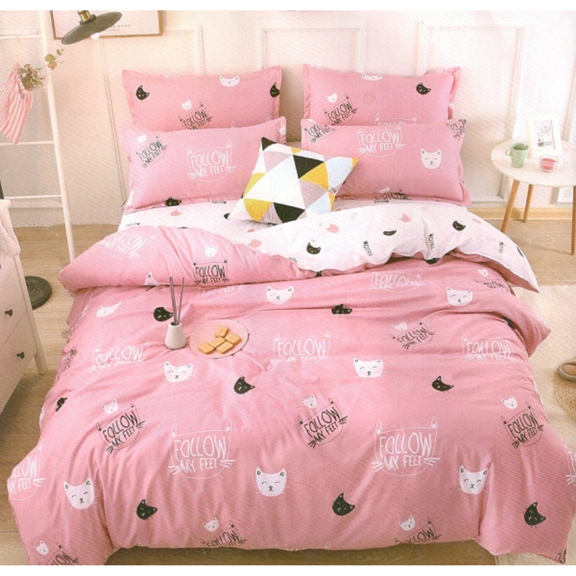 Lenjerie de pat pentru copii 2 persoane, 4 piese, bumbac satinat roz JN243 eMAG.ro