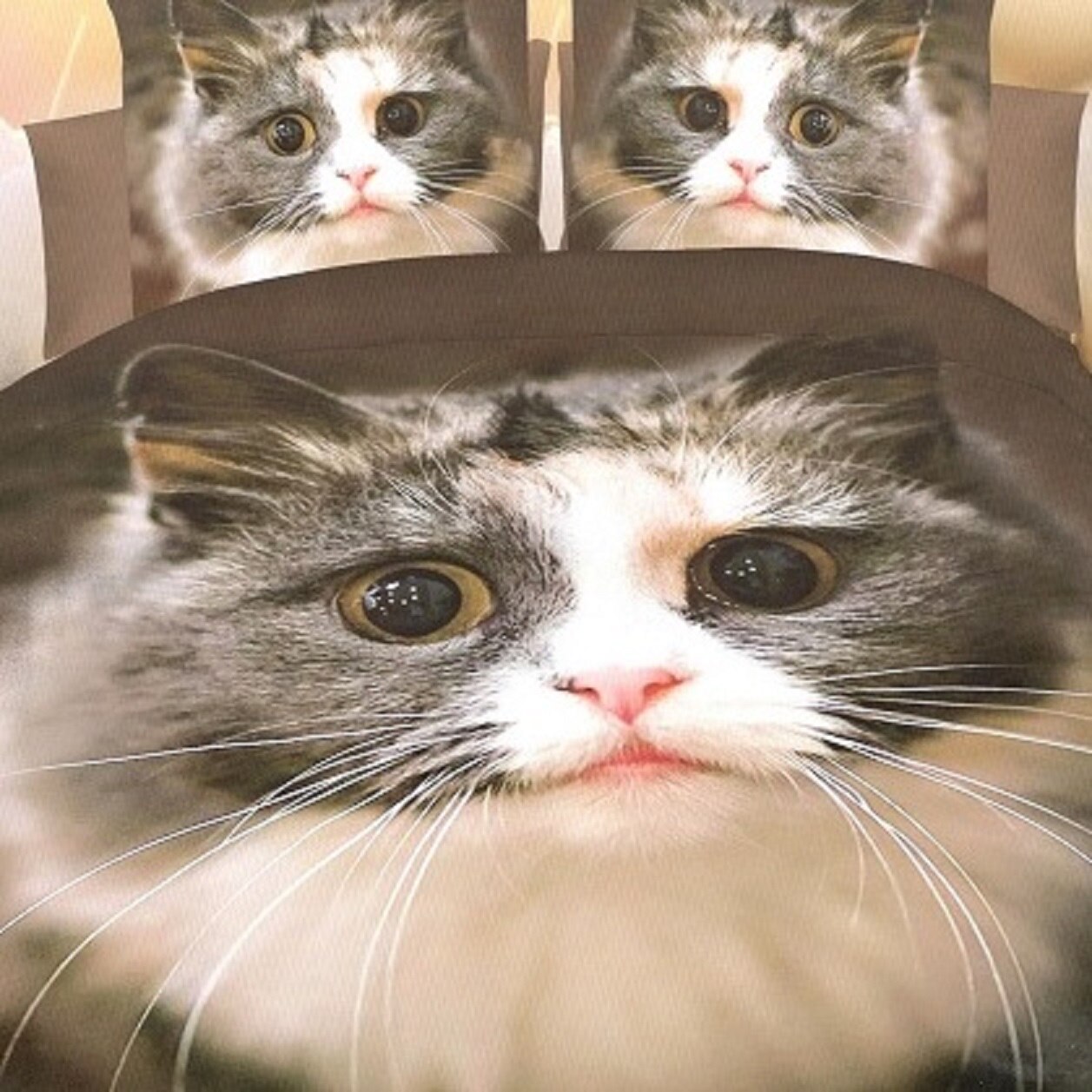 Lenjerie bumbac satinat 3D 2 persoane, 4 piese, gri JN105