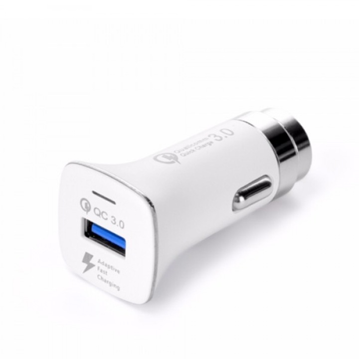 Lemontti autós töltő, kettős USB, 3.1A, Qualcomm LZ-328 3.0, MicroUSB kábel mellékelve, fehér