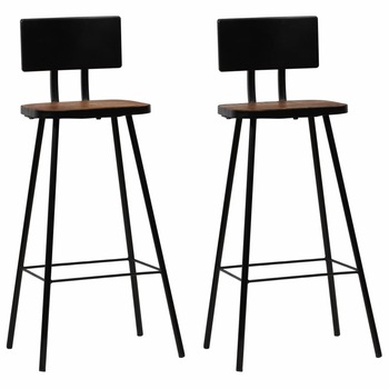 Set de 2 scaune bar, cu spatar, vidaXL, Lemn, Maro inchis, 45 x 36 x 99 cm