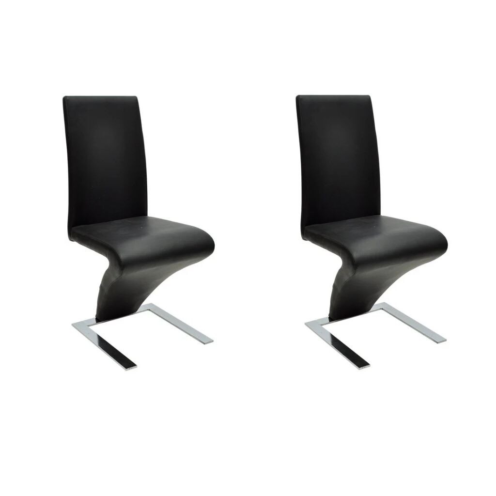 Set de scaune de bucatarie, model zig-zag, vidaXL, Piele artificiala, Negru, 58 x 44 x 99 cm