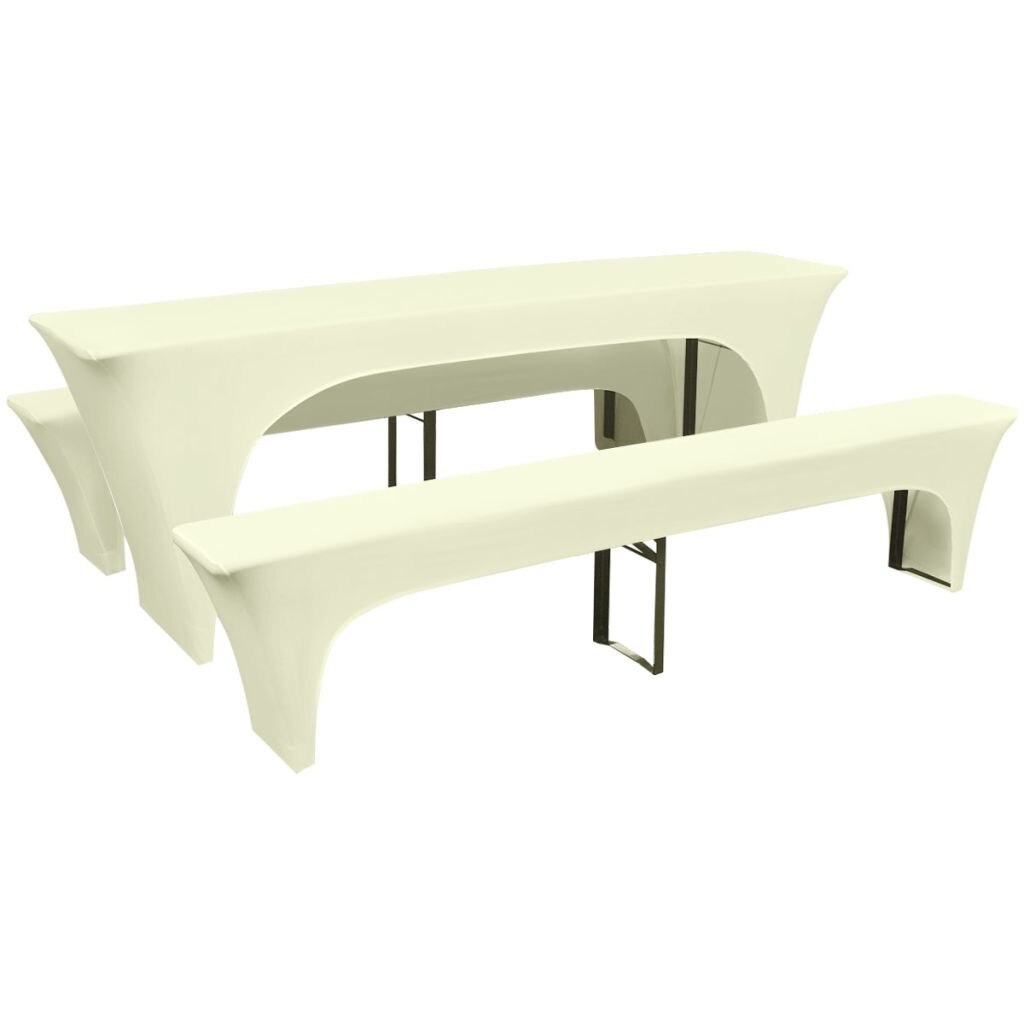 Set de 3 husa pentru masa si bancute, vidaXL, Tesatura, 220 x 50 x 80 cm, Crem