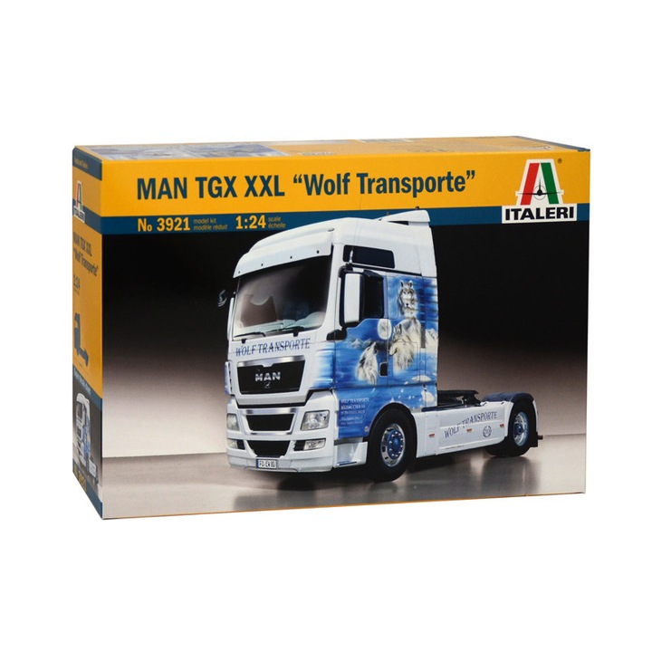 Kit de construit camion MAN TGX XXL "Wolf Transporte", Lungime 25.7 cm, Scara 1:24, 14+