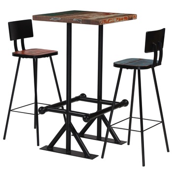 Set mobilier de bar, 3 piese, vidaXL, Multicolor, 60 x 60 x 107 cm, lemn reciclat si otel Set mobilier de bar, 3 piese, vidaXL, Multicolor, 60 x 60 x 107 cm, lemn reciclat si otel