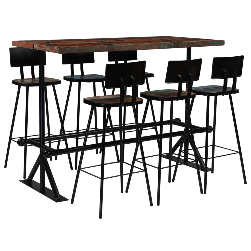 Set mobilier de bar, 7 piese, de exterior, vidaXL, Lemn masiv reciclat, Maro, 150 x 70 x 107 cm