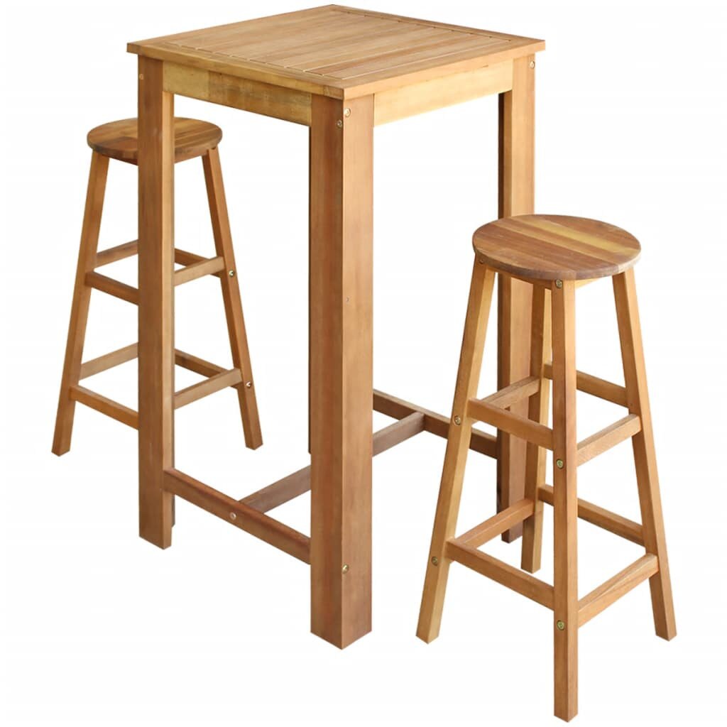 Set mobilier de bar, 3 piese, vidaXL, Lemn masiv de acacia, Maro, 60 x 60 x 105 cm