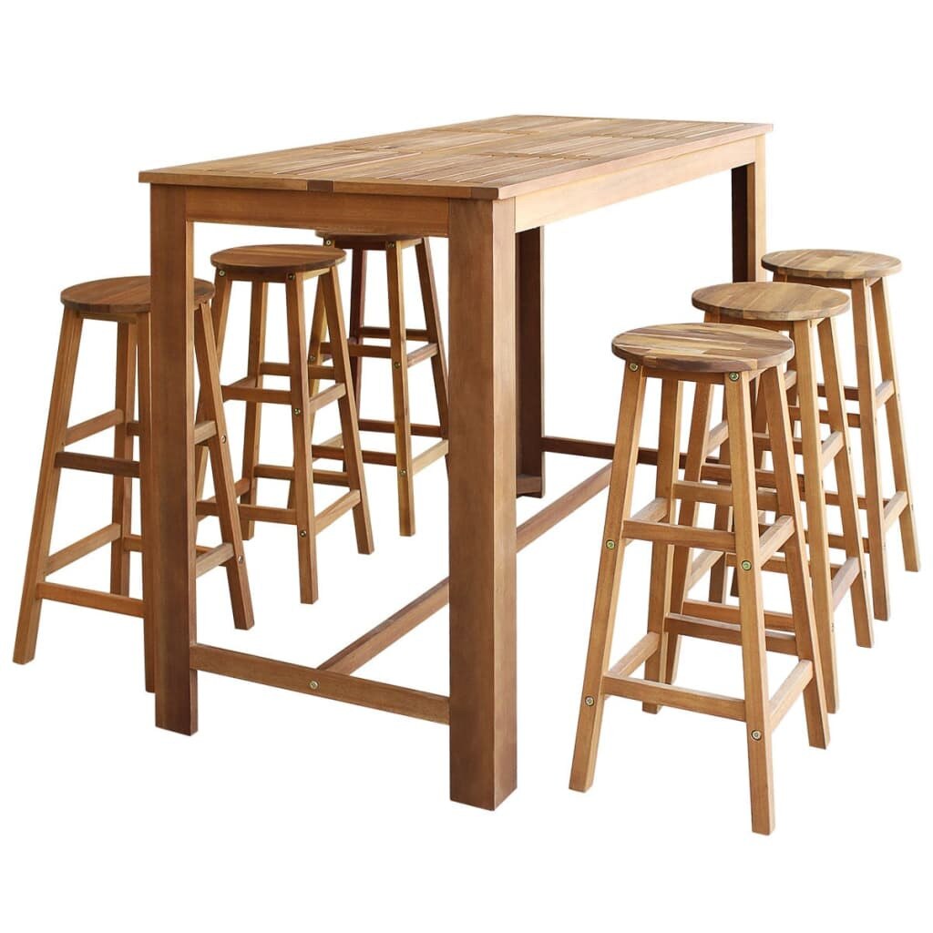 Set mobilier de bar, 7 piese, vidaXL, Lemn masiv de acacia, Maro, 120 x 60 x 105 cm