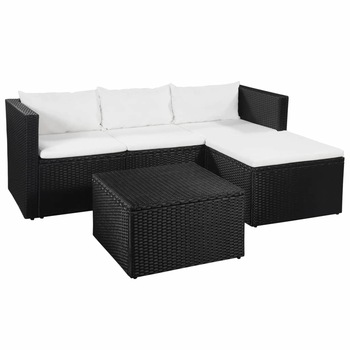 Set mobilier de gradina - canapes si masa cu perne albe, 10 piese, vidaXL, Ratan, Negru Set mobilier de gradina - canapes si masa cu perne albe, 10 piese, vidaXL, Ratan, Negru