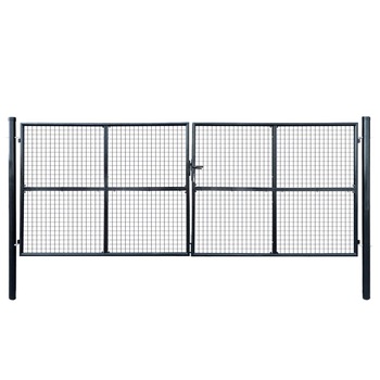 Poarta dubla cu plasa pentru gradina, vidaXL, Otel galvanizat, 400 x 150 cm, Gri antracit Poarta dubla cu plasa pentru gradina, vidaXL, Otel galvanizat, 400 x 150 cm, Gri antracit