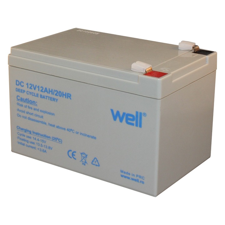 Оловна акумулаторна батерия Well, Дълбок цикъл, 12V 12AH