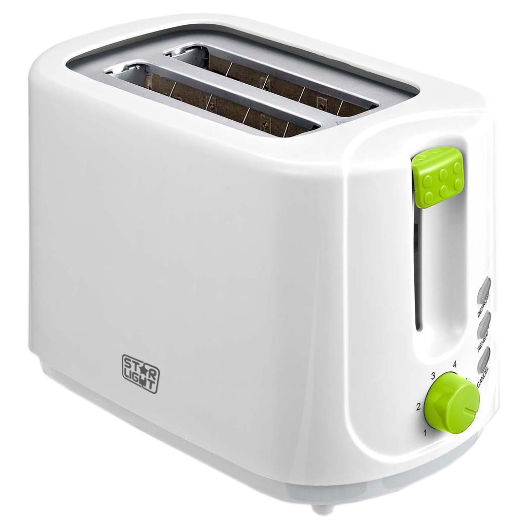 Prajitor de paine Star-Light TD-G750, 750 W, 2 felii, Grad de rumenire variabil, Functie reincalzire si dezghetare, Alb/Verde