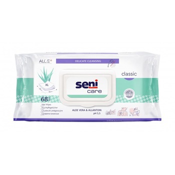 Set 5 x Servetele Umede Igienice Incontenenta cu capac pentru Adulti - Seni Care , 68 buc/Pac Set 5 x Servetele Umede Igienice Incontenenta cu capac pentru Adulti - Seni Care , 68 buc/Pac