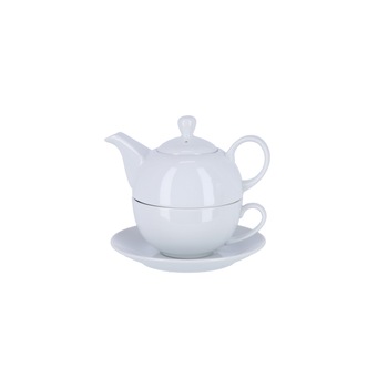 Set ceainic cu cana si farfurie alba,350 ml Set ceainic cu cana si farfurie alba,350 ml