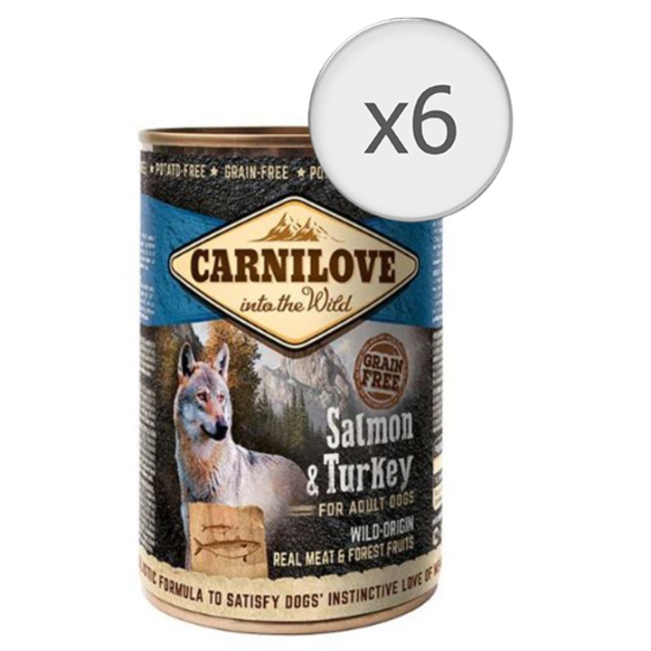 Мокра храна за кучета Carnilove Wild Meat, Сьомга & Пуйка, 6 броя x 400 гр