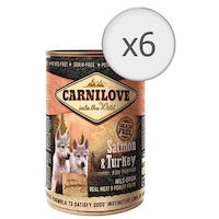 Hrana umeda pentru caini Carnilove Wild Meat, Somon & Curcan, Junior, 6x400g