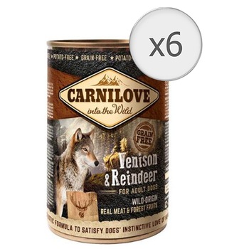 Hrana umeda pentru caini Carnilove Wild Meat, Vanat & Ren, 6x400g