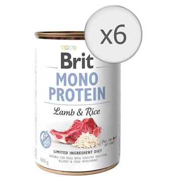 Hrana umeda pentru caini Brit Mono Protein, Miel & Orez brun, 6x400g