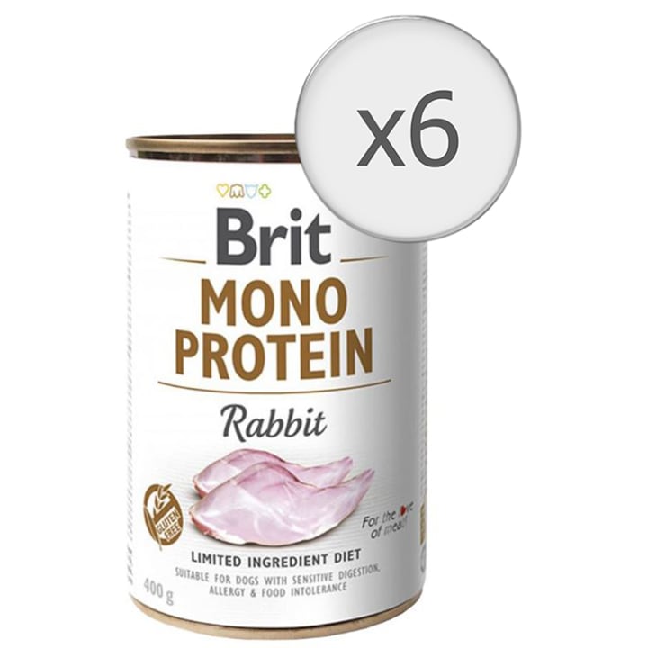 Hrana umeda pentru caini Brit Mono Protein, Iepure, 6x400g