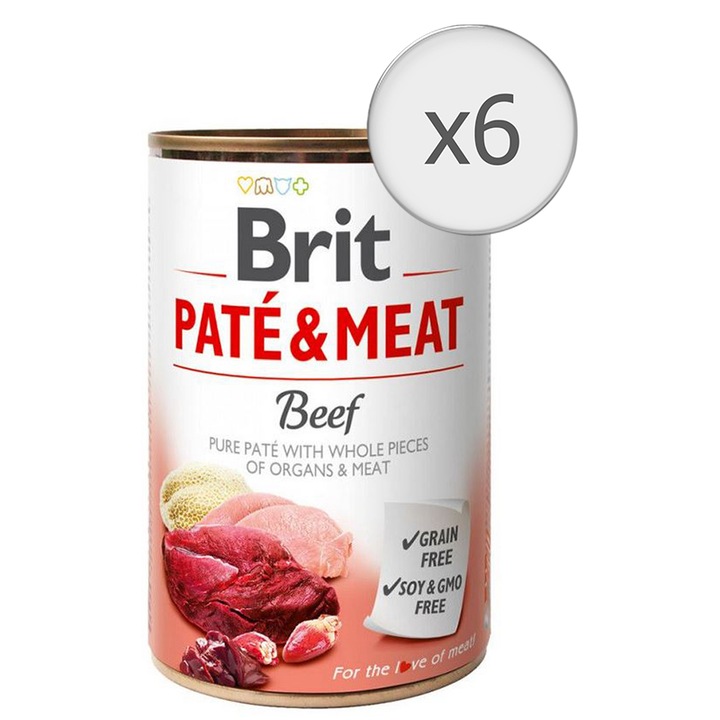 Hrana umeda pentru caini Brit Pate & Meat, Vita, 6x400g