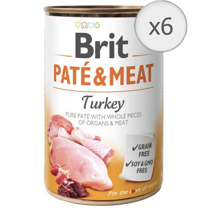 Hrana umeda pentru caini Brit Pate & Meat, Curcan, 6x800g