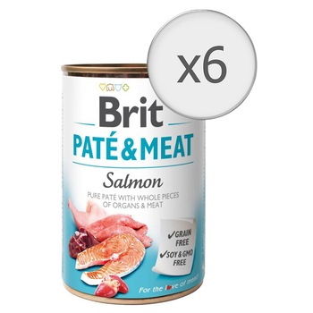 Hrana umeda pentru caini Brit Pate & Meat, Somon, 6x800g