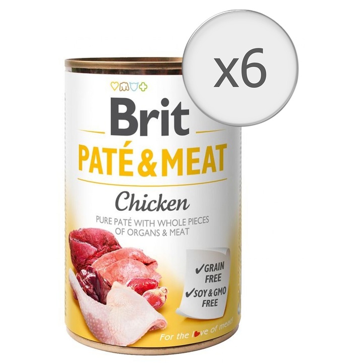 Hrana umeda pentru caini Brit Pate & Meat, Pui, 6x400g