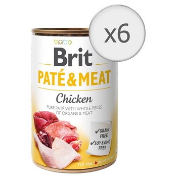Hrana umeda pentru caini Brit Pate & Meat, Pui, 6x800g