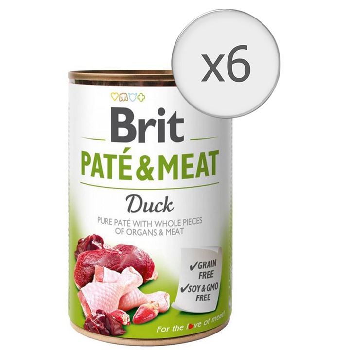 Hrana umeda pentru caini Brit Pate & Meat, Rata, 6x400g