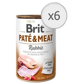 Hrana umeda pentru caini Brit Pate & Meat, Iepure, 6x800g