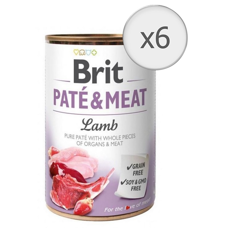 Hrana umeda pentru caini Brit Pate & Meat, Miel, 6x800g
