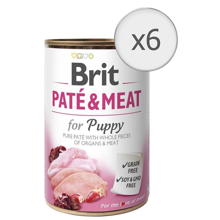 Мокра храна за кучета Brit Pate & Meat, Puppy, 6 бр x 400 гр