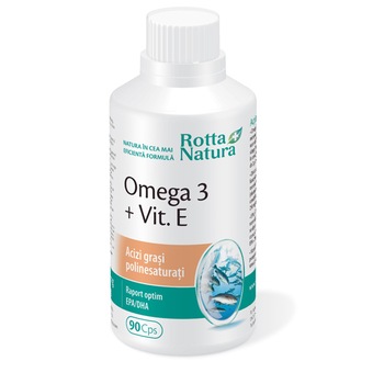 Suplimente alimentare Omega 3 + Vit E, Rotta Natura, 90 capsule Suplimente alimentare Omega 3 + Vit E, Rotta Natura, 90 capsule