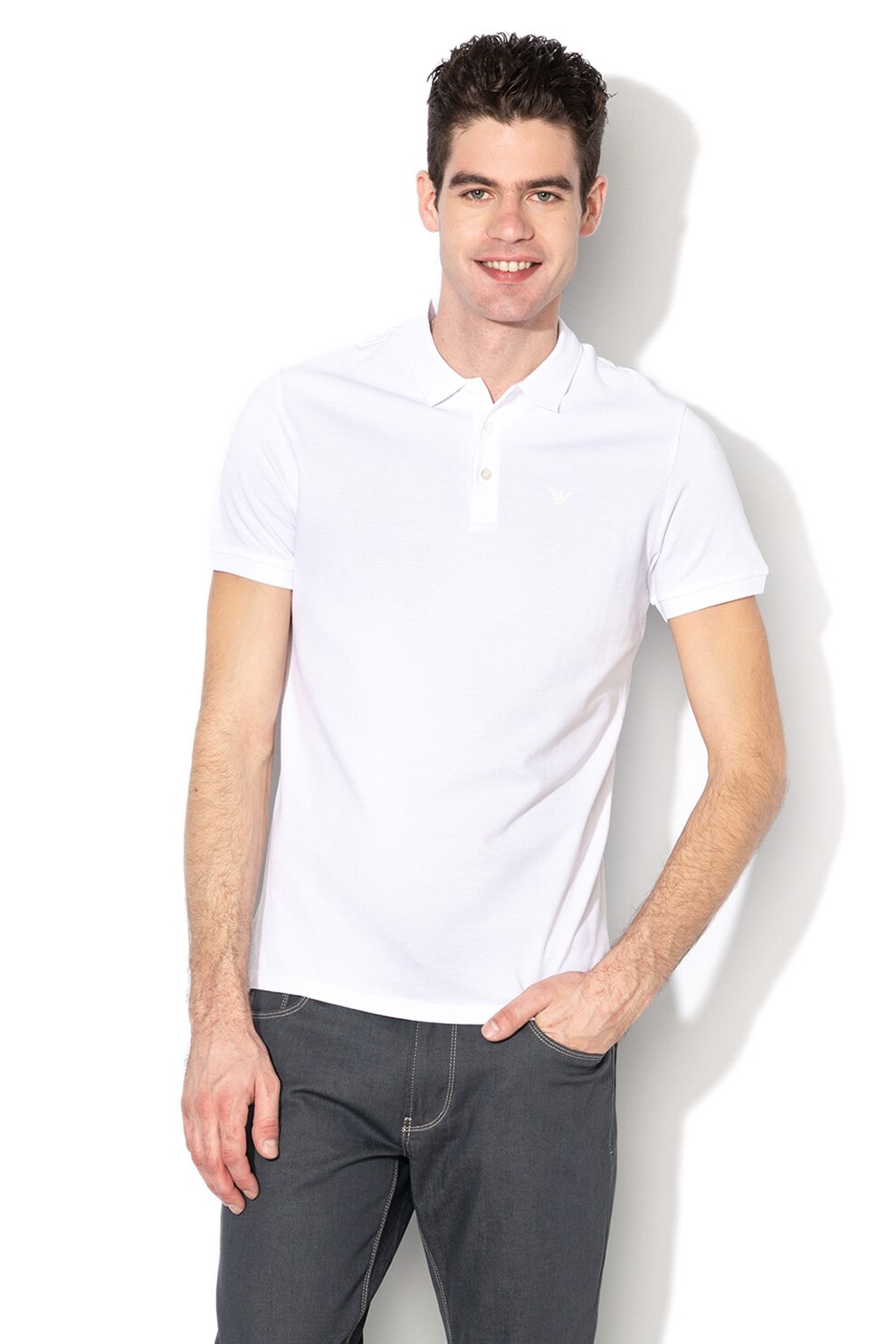 Emporio Armani, Tricou polo cu aspect de material pique, Alb