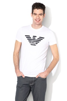 Emporio Armani, Tricou cu imprimeu logo 6, Alb/Negru, 2XL Emporio Armani, Tricou cu imprimeu logo 6, Alb/Negru, 2XL