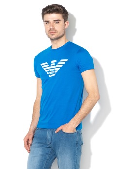 Emporio Armani, Tricou cu imprimeu logo 2, Albastru Emporio Armani, Tricou cu imprimeu logo 2, Albastru