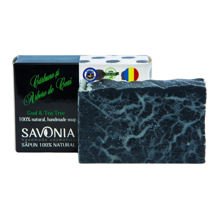 100% натурален сапун Savonia с въглища и чаено дърво, 90 g