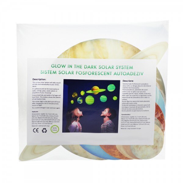 Stiker decorativ glow luminos model sistem solar, 9 piese