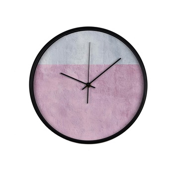 Ceas perete, produs DekoStore, pentru birou, living sau showroom, cu mecanism silentios, Tencuiala decorativa alb si roz, diametru 30 cm, rama neagra din plastic Ceas perete, produs DekoStore, pentru birou, living sau showroom, cu mecanism silentios, Tencuiala decorativa alb si roz, diametru 30 cm, rama neagra din plastic